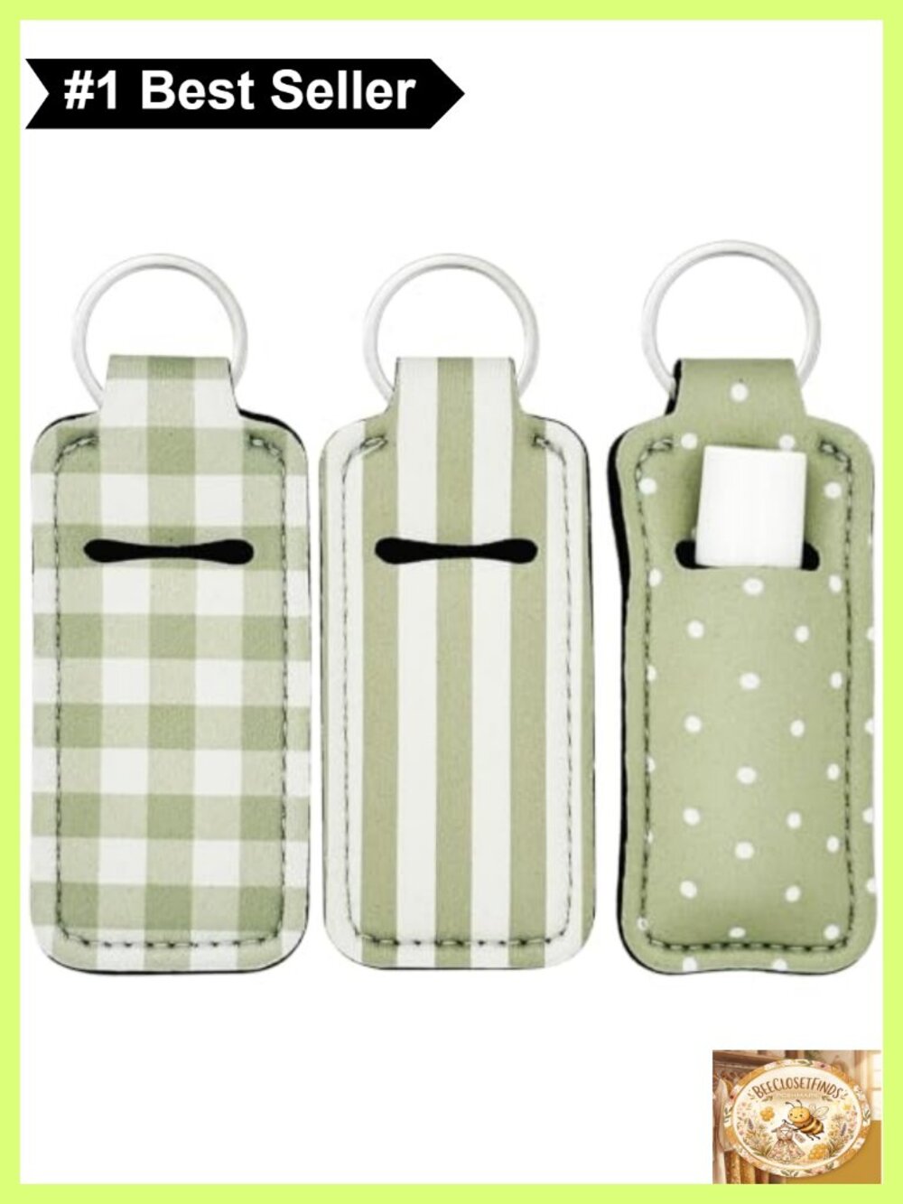Neoprene Chapstick Holder Keychain 3-Pack Lip Balm Clip Purse Charm